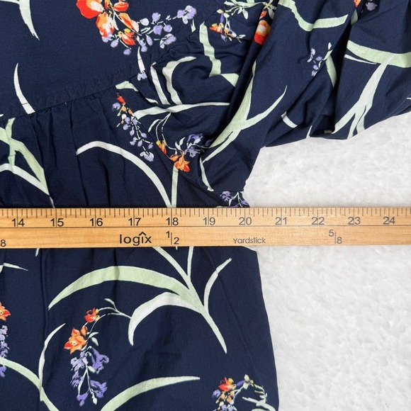 Maeve Anthropologie SP Floral Puff Sleeve Button Down Blouse Navy Cotton - Picture 8 of 9